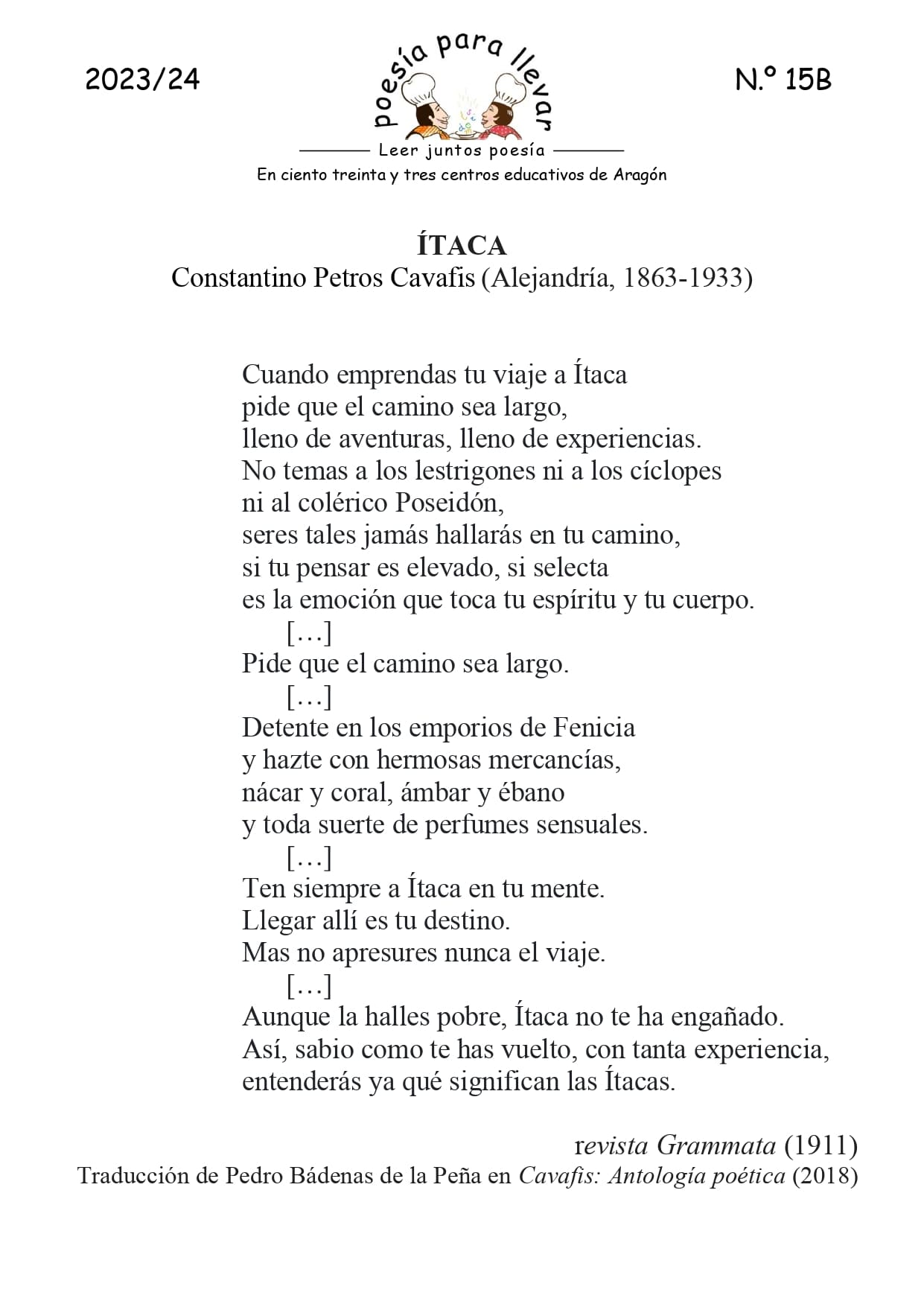 N.º 15 BIS: Constantino Cavafis «Ítaca» – Poesía para llevar