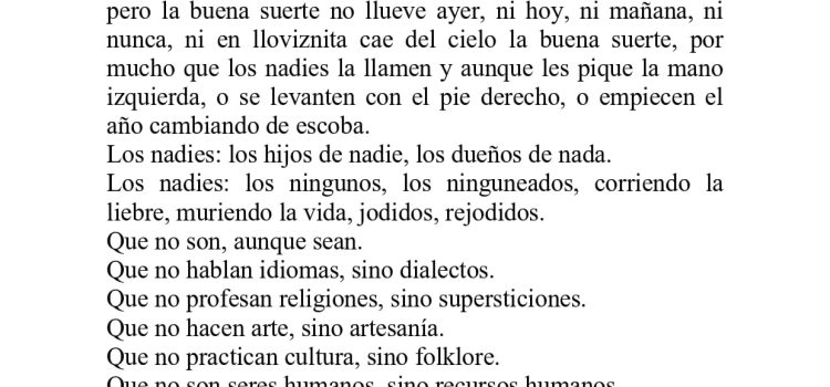 N.º 12E «Los nadies» de Eduardo Galeano